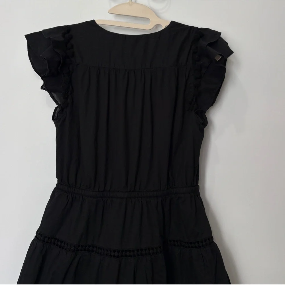 J‎ Crew black pom-pom midi dress cotton voile w flutter sleeves v-neck Size 4